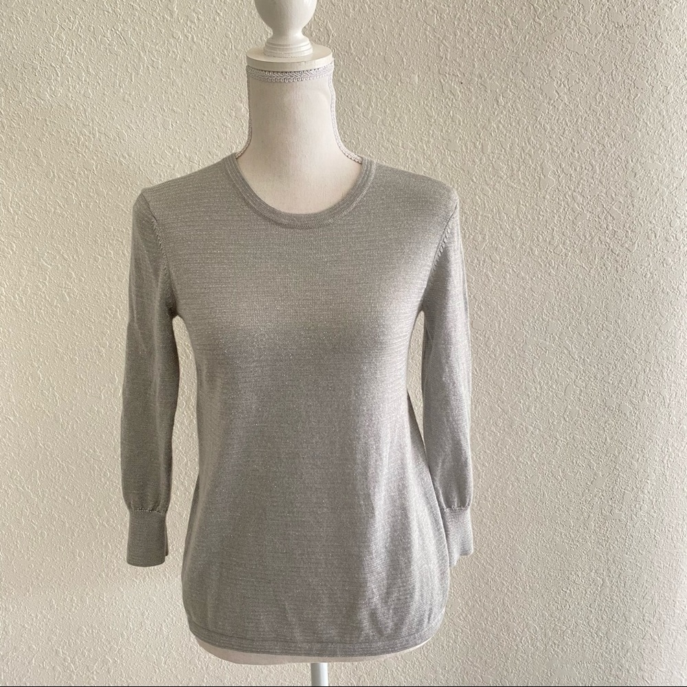 Theory Solid Light Grey Crew Neck Sweater Size S